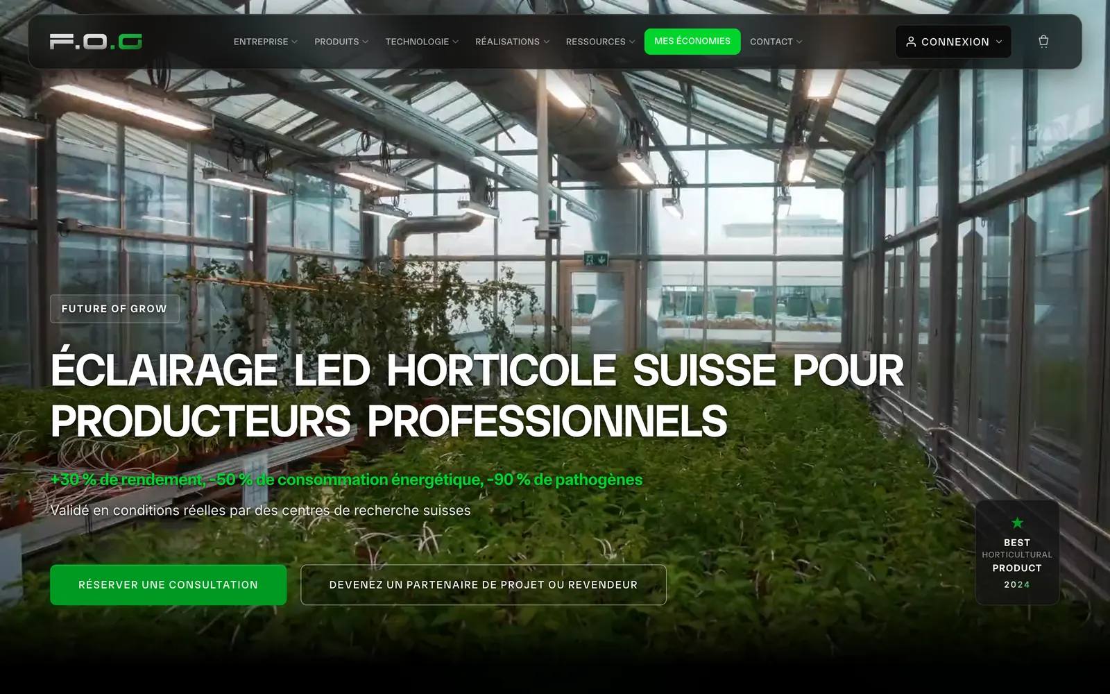 Boutique Future of Grow : une serre éclairée par des rampes LED.
